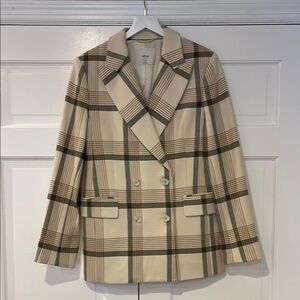 Aritzia Cream and Brown Plaid Blazer